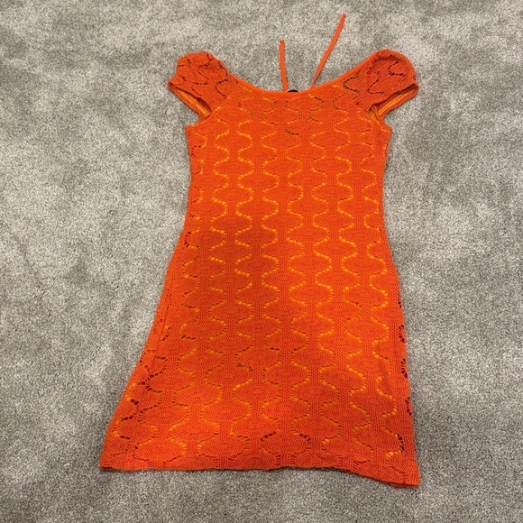 Y2K Vintage Trina Turk Orange Crochet Mini Dress size 4 EUC - Picture 4 of 11